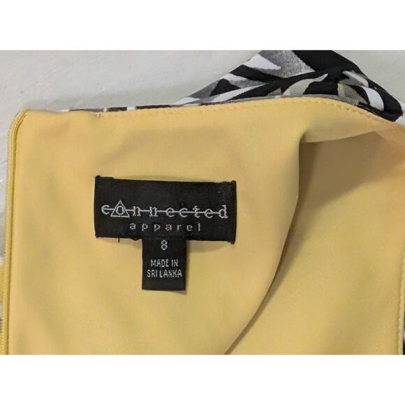 Asymmetric Draped Panel Sheath Dress 8 Tropical Floral Yellow Gray Black Office - Picture 6 of 10